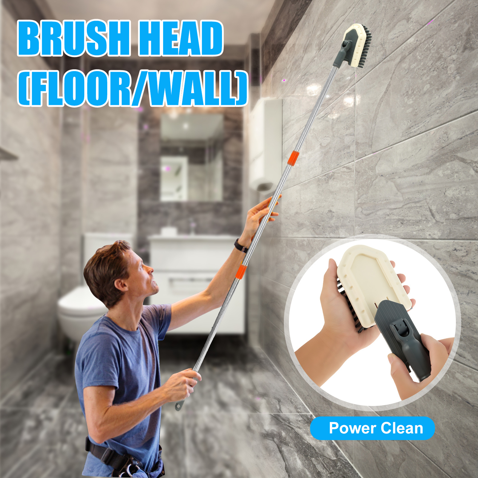 1pc   wall cleaner mop with 85 extendable handle   shaped head 360 rotation adjustable ceiling wall cleaning tool with baseboard mop 2 fiber cloth pads 1 chenille pad scraper for living room details 3