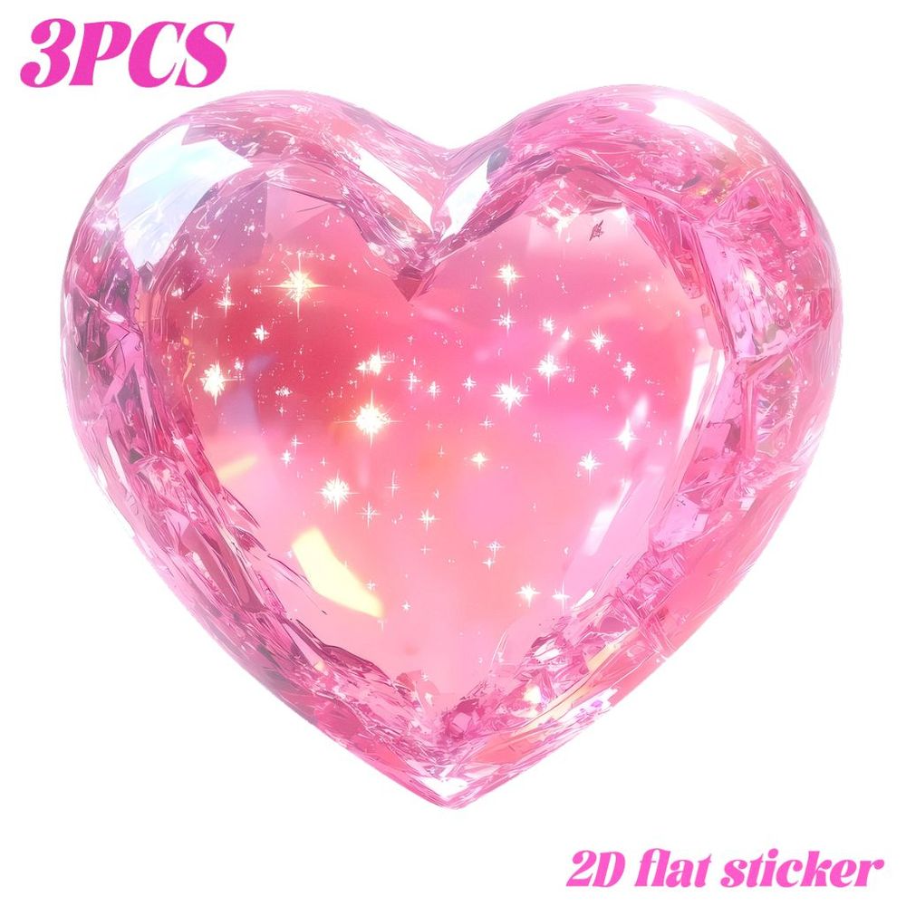 TEMU 3pcs 2d Flat Heat Transfer Stickers Compatible For Iron-on Transfers Heat Press Appliques - Romantic Glowing Pink With Design, Multicolor Vinyl