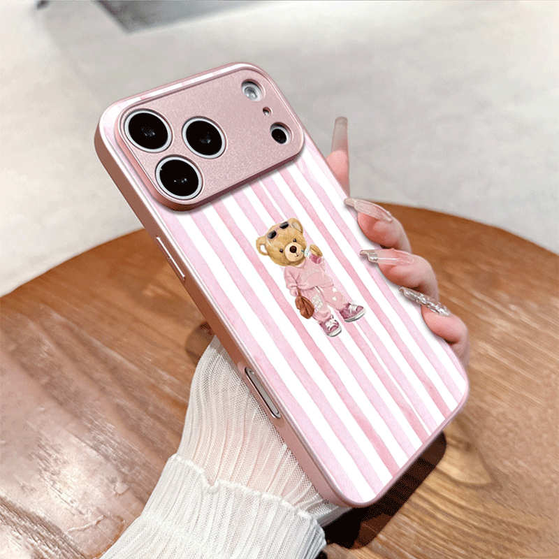 TEMU Phone Case: Pink-style Trendy Matching 2d Bear Pattern, With A Good Texture And Feel. Designed In Pink. Suitable For Iphone 17, 16, 15, 14, 13,