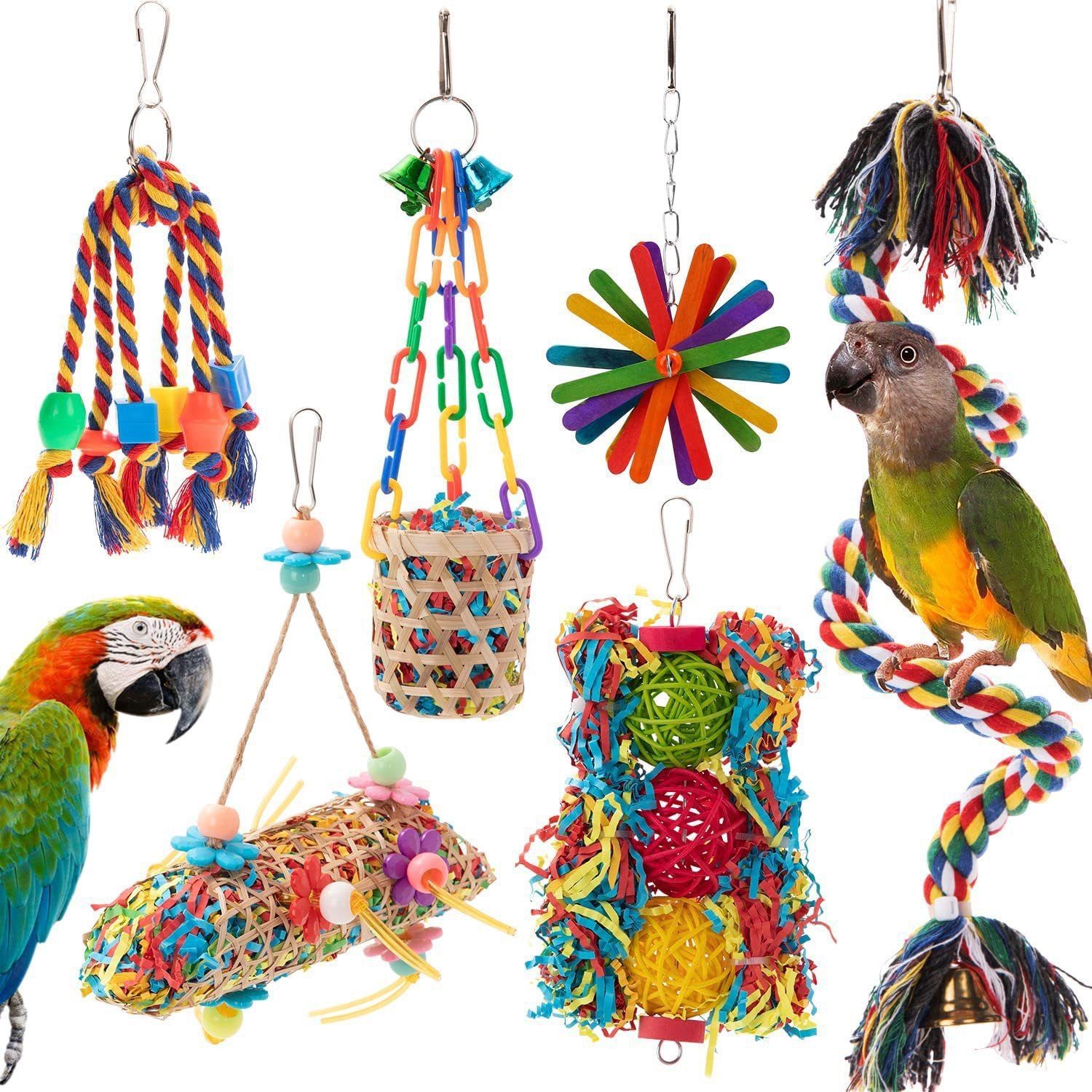 TEMU A Set Of 6 Parrot Toys Including Paper Vine Balls, Rope Perches, And Boredom , Suitable For Small Pets