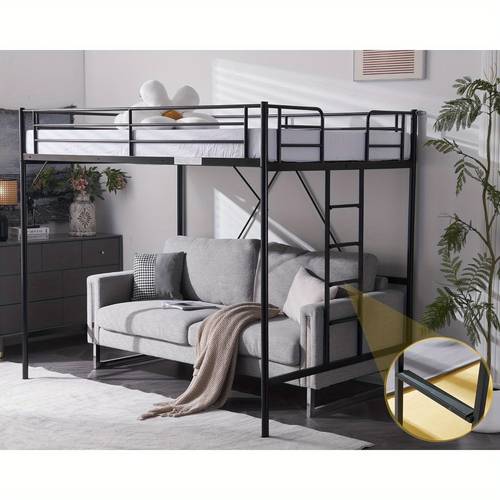 full size heavy duty adjustable retro metal loft bed with ladder space saving bunk bed frame suitable for adults spring required suitable for dorms bedrooms apartments no wood