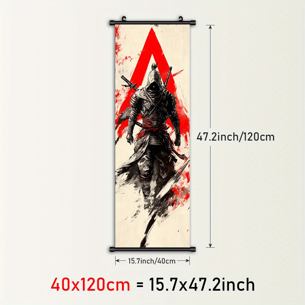 E-shop 2D Flach, 2D Flach, Ein gerahmtes Poster mit -Themen Leinwand Wandkunst. Diese Wohnkultur zeigt eine Kapuzenfigur mit Schwert, präsentiert als