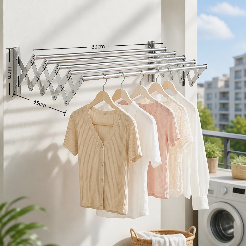 TEMU Séchoir à linge mural extensible en acier inoxydable, étendoir à linge rétractable de 80 cm, installation facile, support polyvalent pour hôtel,