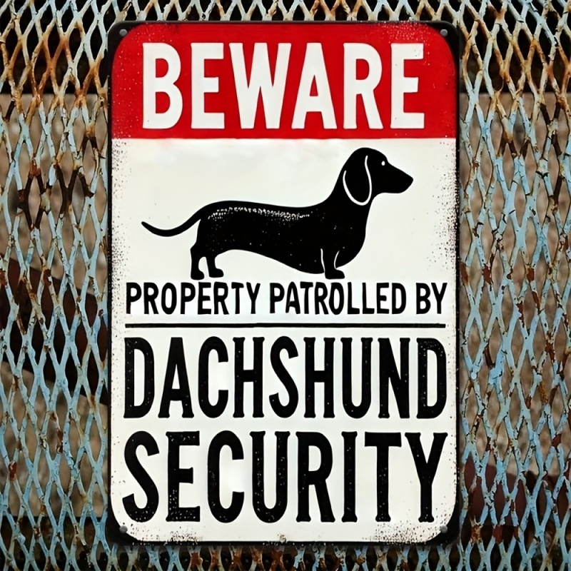 TEMU 2d Flat - 【2d Flat】 1pc Vintage Dachshund Security Iron Sign, 2d Flat Metal Wall Art, Beware Dog Theme, Great For Garage Home Bar Decor, 2d Flat