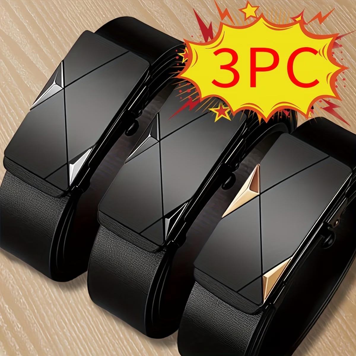 3pcs Belt Set For Men New Model Without Teeth, With Automatic Waist Belt For Business And Leisure, No Leakage Of Tail Strap