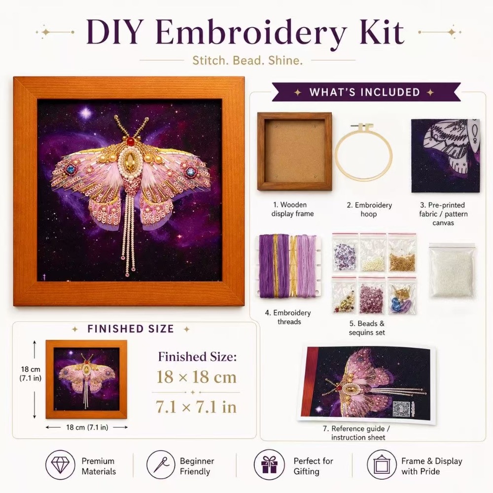 3D Starry Sky Moth Bead Embroidery Material Pack Kit