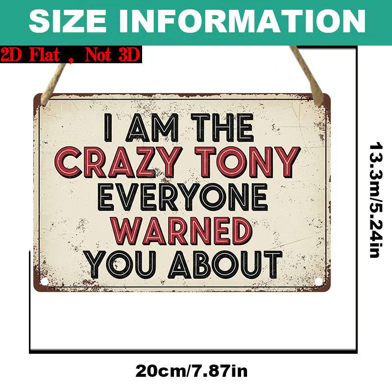 TEMU 2d Flat, 2d Flat 1pc ("7.87x5.24"),"crazy Tony Warning Sign - Vintage Plaque For Bar, For Man Cave, Or Home Decor"gift Sign, Floral Sign, Wooden