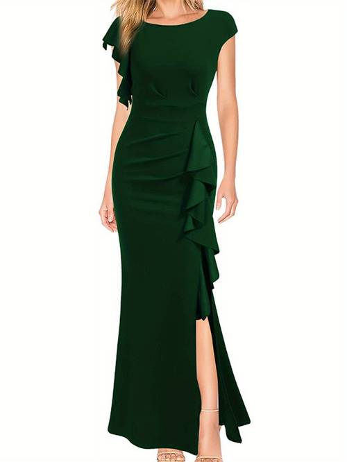 2025 cross border european and waisted skirts elegant and fashionable round neck commuting skirts evening gowns long womens skirts