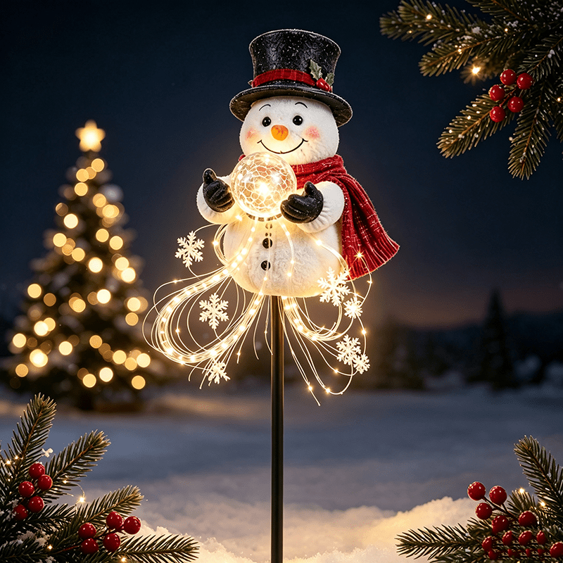 TEMU 2d Flat, [3d] Outdoor/ Christmas Snowman Stake Light With Crackle Glass Ball & Snowflake Fairy Lights - Pole-mounted Garden Decoration Suitable