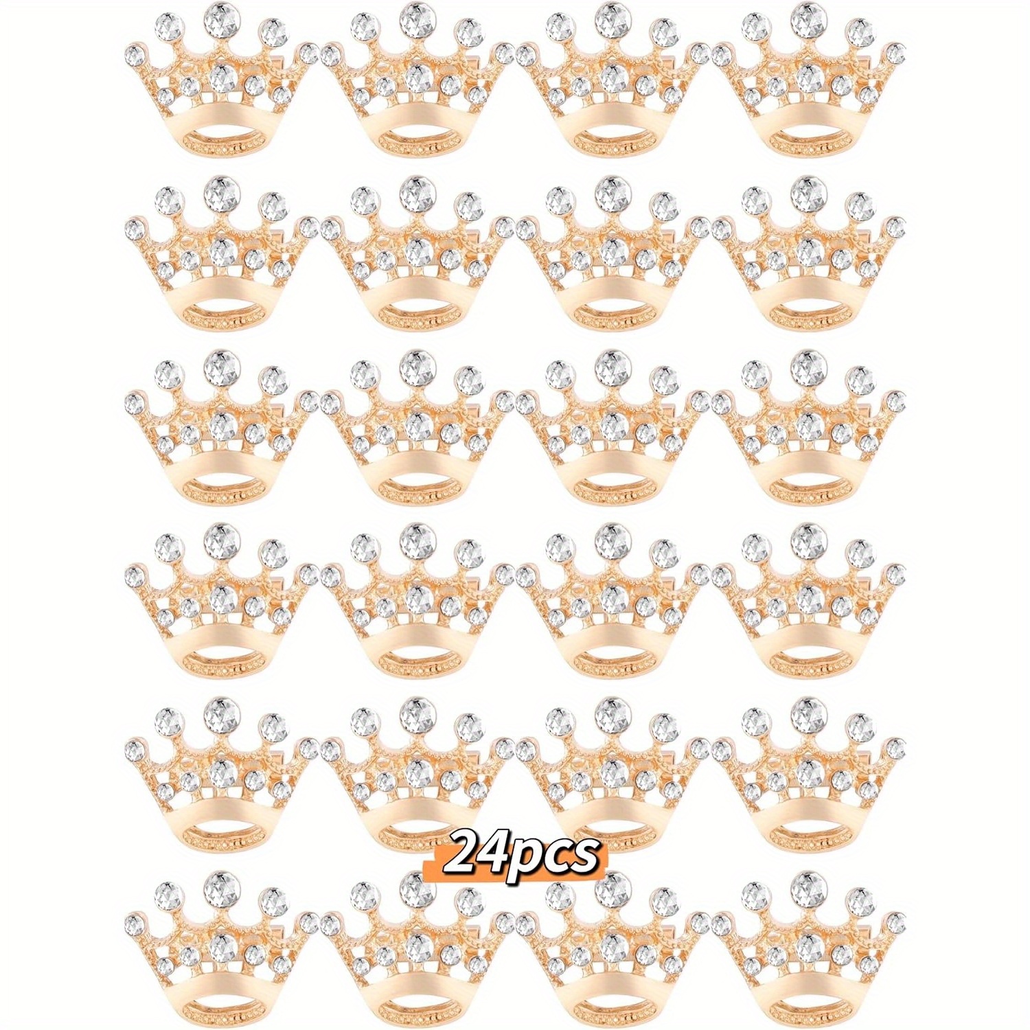 TEMU 24pcs Vintage Crown Brooch Pins – Golden-tone Small With Clear Gemstones, Elegant Fashion Accessory For , Birthdays, Parties, Weddings,