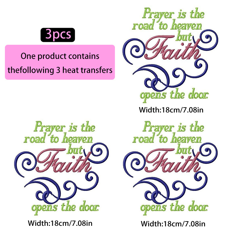 TEMU A Set Of 3 Stylish 2d Graphic Heat Transfer Stickers, Featuring ' Is But Faith The Door' For Making T-shirts, Pillow Decorations, And More.