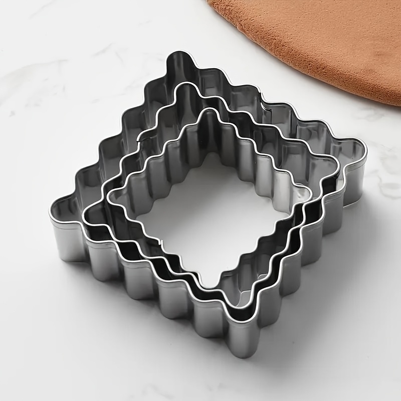 Image of 3pcs Square Stainless Steel Cookie Cutter Set, Wavy Cookie Cutter, Kitchen Baking Tools, Cookie Molds, Baking Supplies For Halloween Christmas Parties, Diy Frame