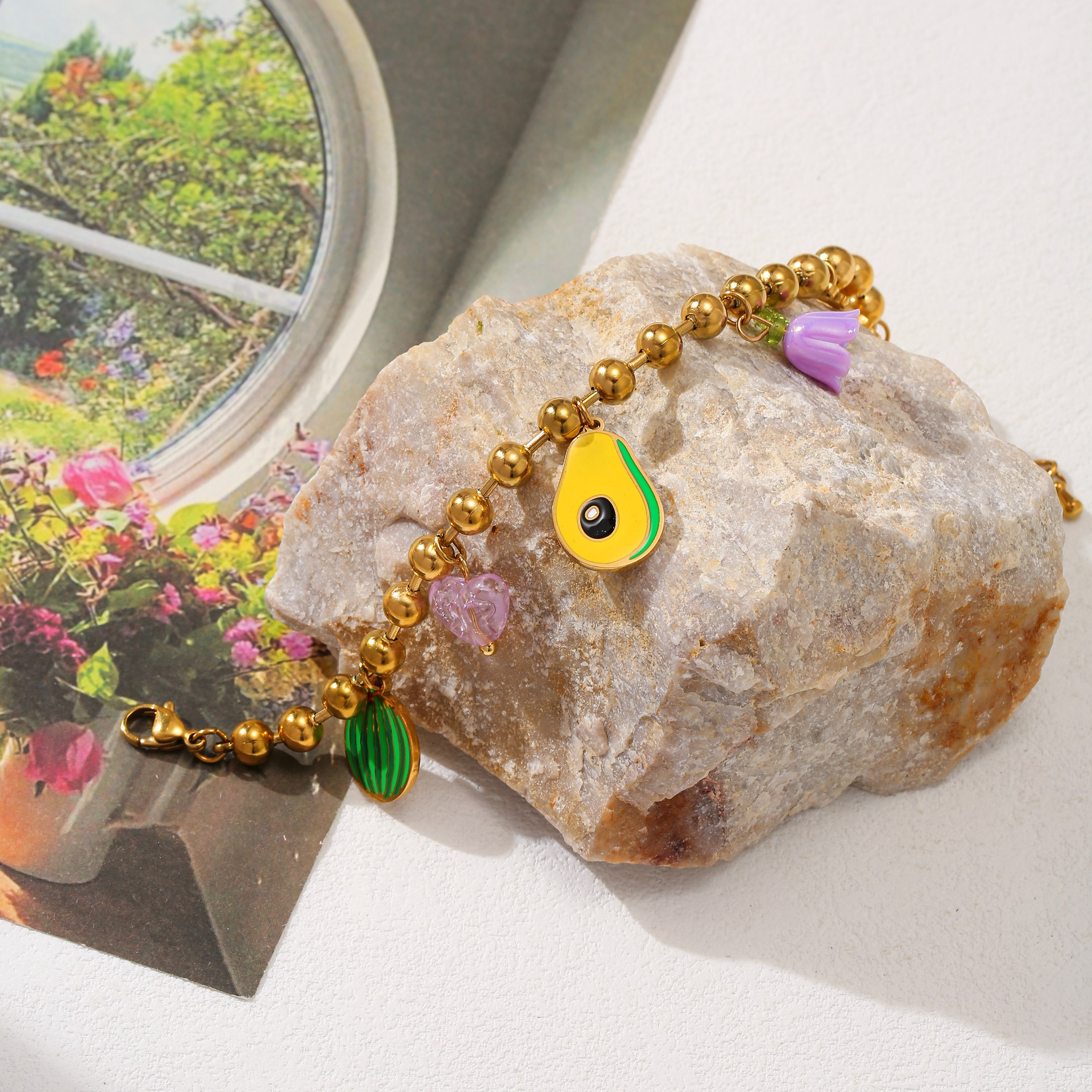 LNCHRAN Avocado Watermelon Banana Fruit Charm Bracelet