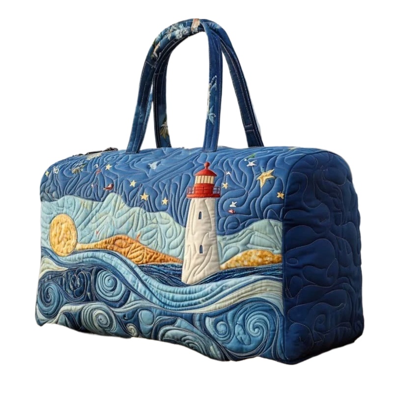 TEMU Men's & Women's Bohemian Nautical Tote Bag Suitable For Commuting, Vacation, Daily Use - Quilted Lighthouse & Starry Sky Luggage Bag, Travel
