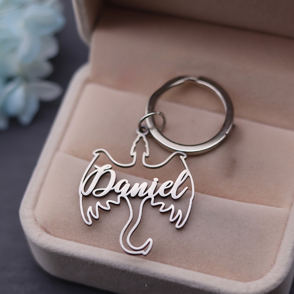 TEMU Llavero de personalizado - / personalizados, llavero de de acero inoxidable con fuente elegante, regalo de /Navidad/Halloween/Acción de Gracias