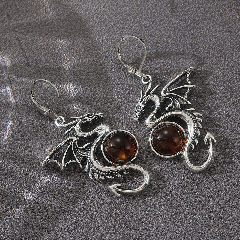 Women's Creative Retro Dragon Hollow Earrings, Silvery Color