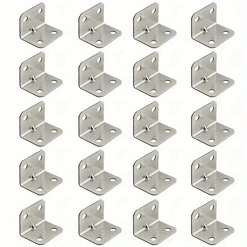 Image of 20pcs Stainless Steel L-shaped Corner Braces, 90-degree Connectors For Furniture - & For Tables, Chairs, And Wardrobes