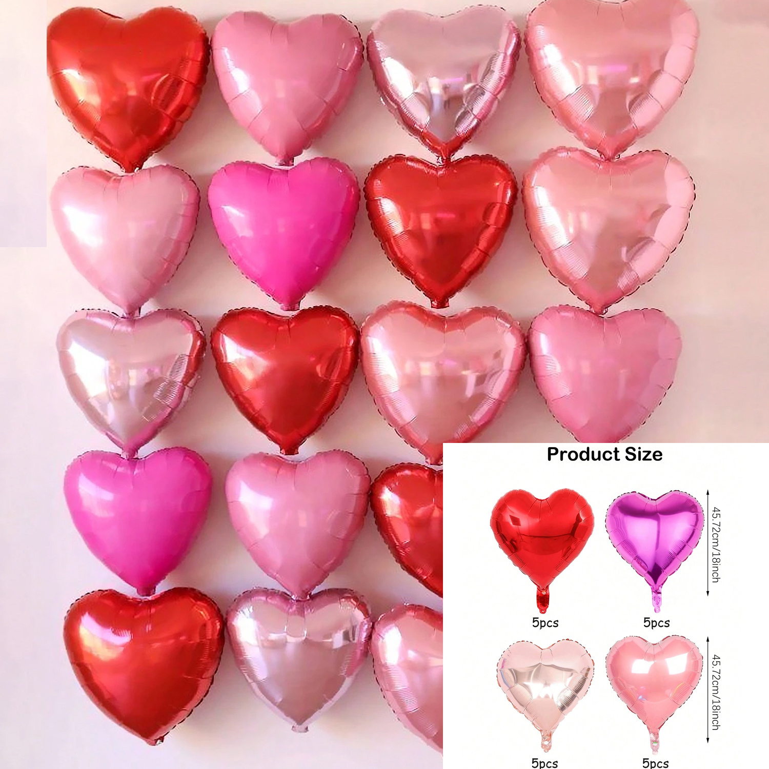 

20pcs Heart Balloon Set, 18-inch Aluminum Film, Mixed Color, Valentine's Day, Engagement & Wedding Party Decorations, No Electricity Needed