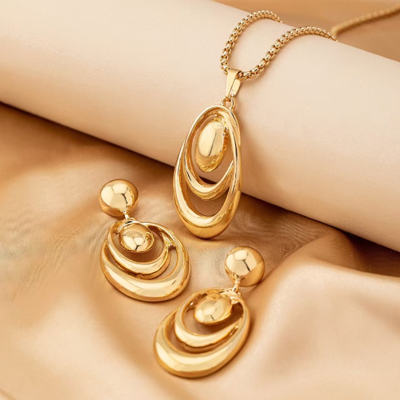 Necklace and Earrings Set, Multi-Loop Hollow Teardrop Design