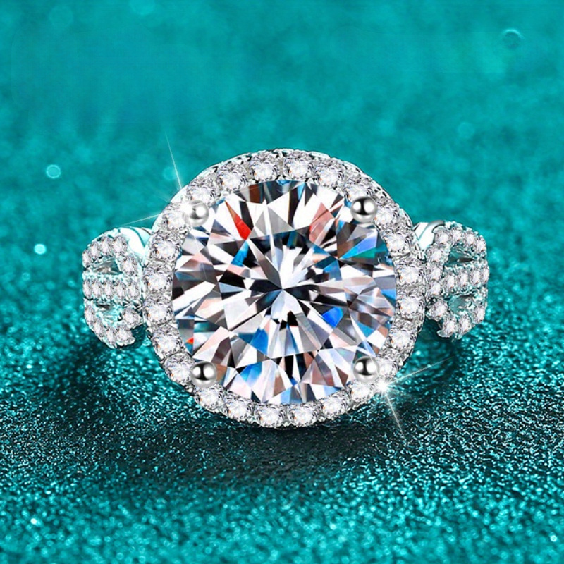 Image of This Elegant S925 Silver Ring Features A 5-carat Round Moissanite, Use, Weddings, Parties, Vacations, And As Gifts For Men And Women On Occasions Like Mother's Day, Father's Day, Birthdays