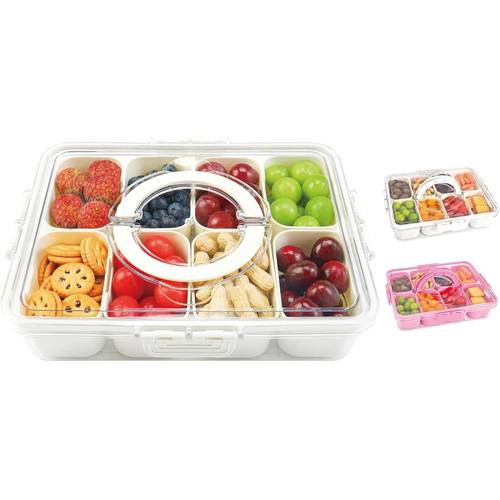 1pc 8 separated pp tray with lid and handle snack box snack fruit and vegetable tray portable platter for nuts snack party entertainment picnic storage box