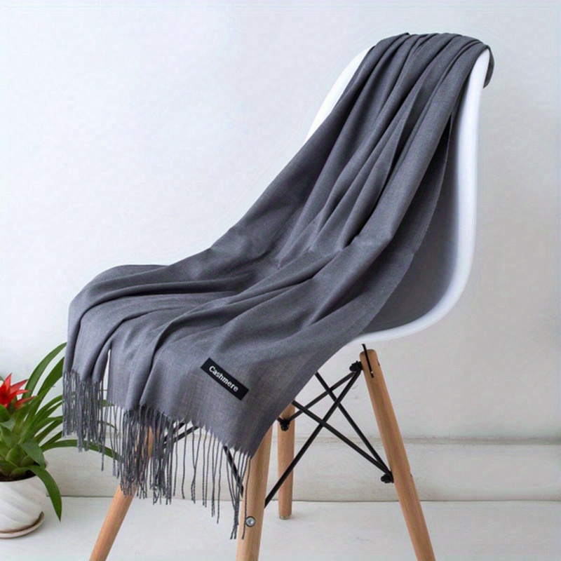 TEMU Elegant Solid Color Tassel Scarf - Soft Cashmere, Versatile & Warm For All , Perfect Women's Shawl