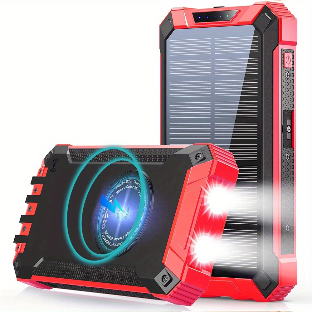 TEMU 50000mah Solar Power Bank Wireless Charger Built In 6 Outputs Power Bank For All Mobile Devices 3 Solar Portable Charger With Dual Flashlights