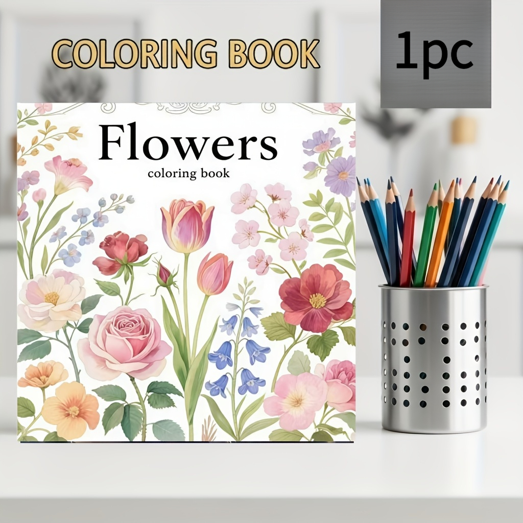 TEMU 1 Flower Coloring Book With Different Patterns, Suitable For Adults, Birthday Gift, Thanksgiving Gift, Easter Gift, Valentine's Day Gift