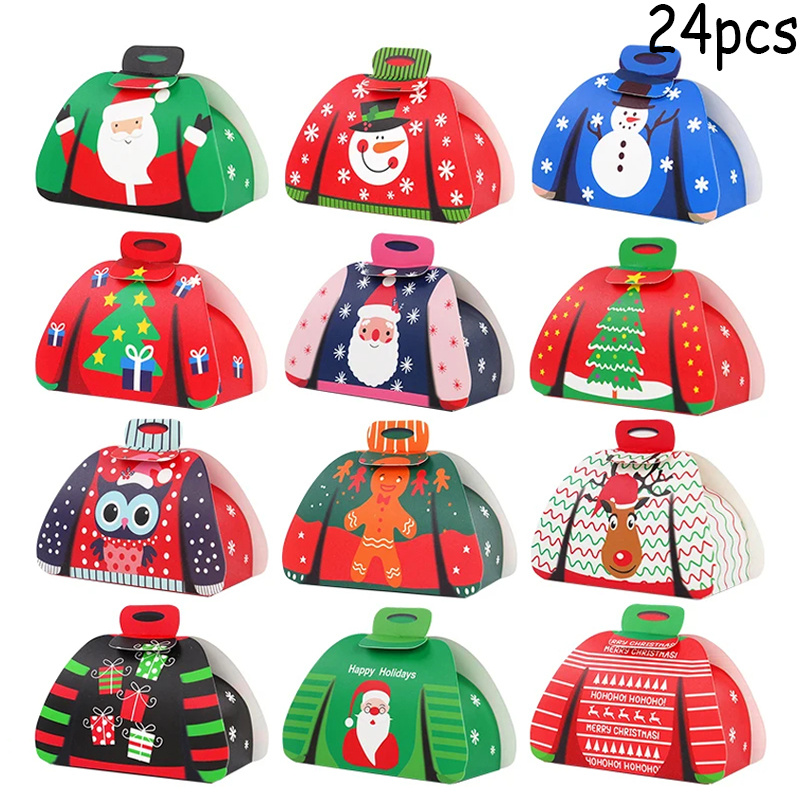 TEMU 24pcs Christmas Sweater Candy Boxes, Cartoon Sweater Gift Box Set, Assorted Holiday Chocolate Treats Gift Packaging Boxes, Paper Favor Boxes,