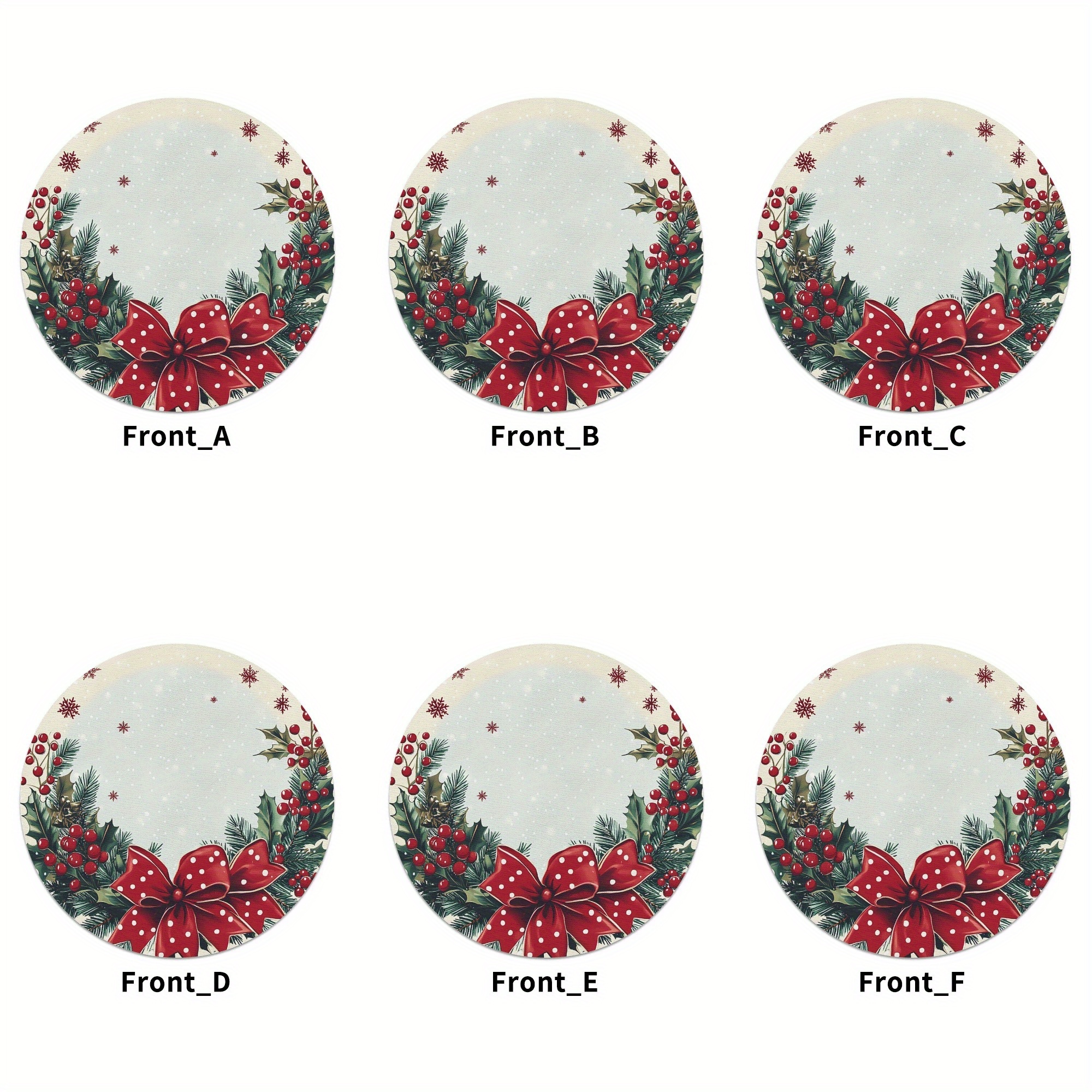 

6pcs Set, Winter Christmas Placemat -15 Inch Round, Christmas Flower Themed Element Pattern, For Christmas Decorative Placemats, Holiday Dining, And Furniture Decoration