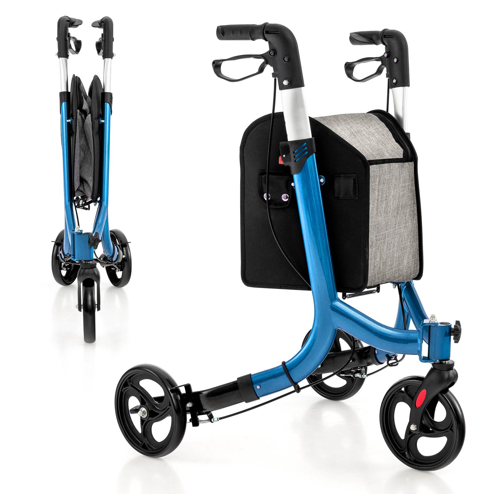 TANGKULA Heavy-Duty Foldable 3-Wheel Rollator Walker with Locking Brake System, 6-Level Adjustable Handle, Lightweight Aluminum Frame & Large Wheels - Portable Rolling Walker with Zippered Storage Bag for,, Home, Nursing Homes - Supports 300 lbs (136kg) - Blue, Foldable Walker for Seniors, Walker with Wheels And Seat, Walker for Seniors with Wheels, Mobility Walker for Plus Size Seniors, Seated Walker Plus Size - Image 11