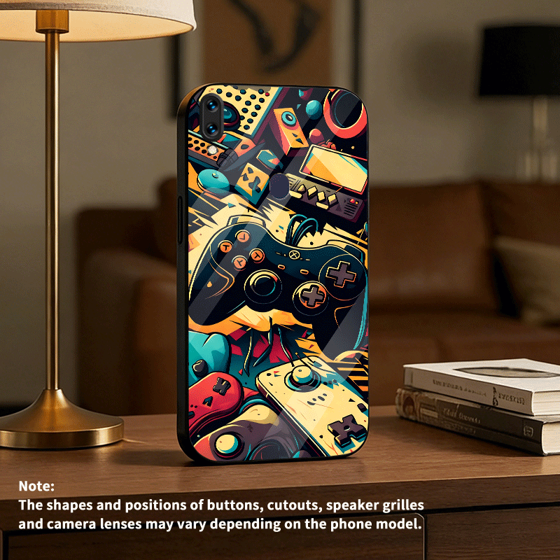 TEMU Phone Case: Game Controller Pattern White Light Glass Phone Case, Light Luxury High-end Feel, Suitable For Galaxy
