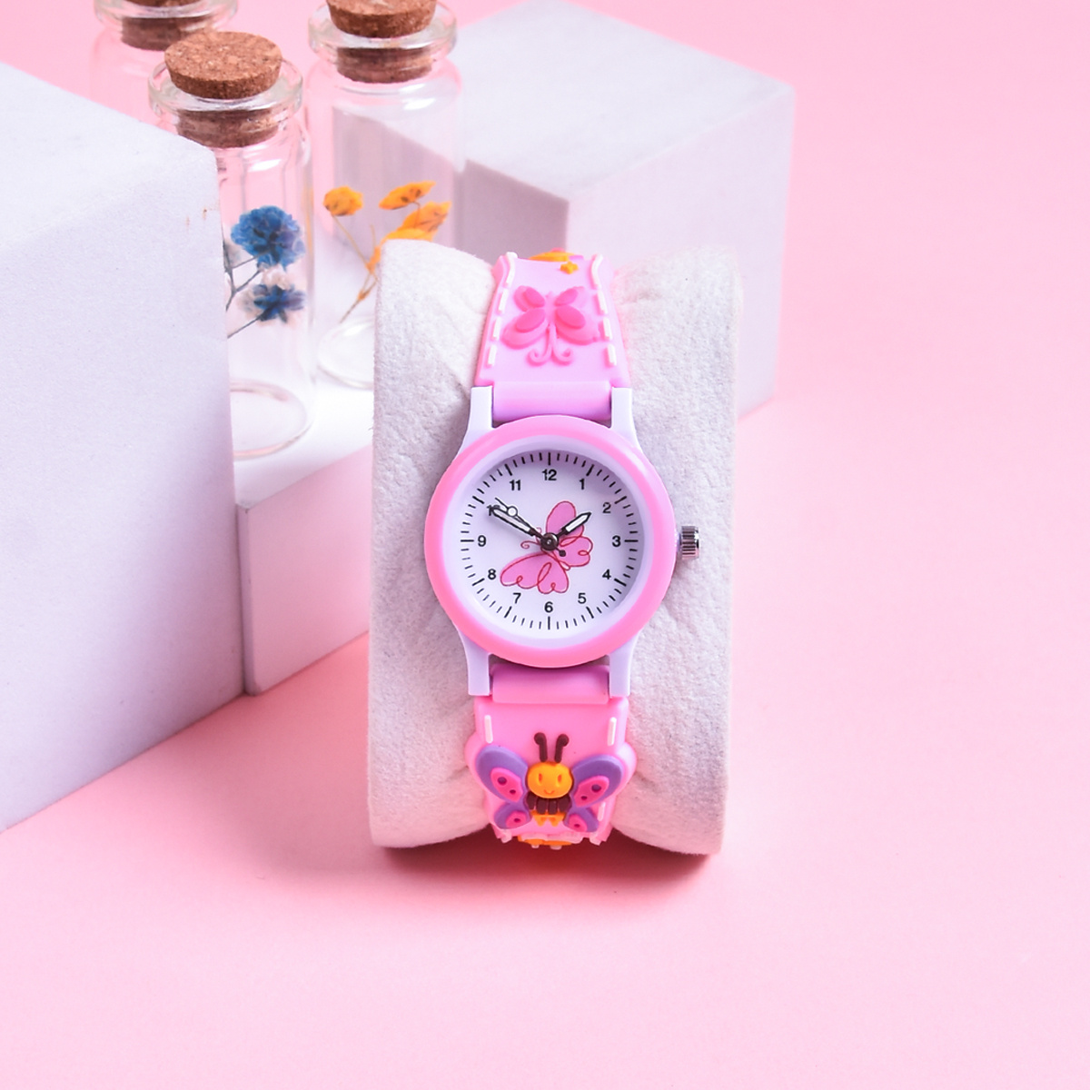 3D Soft Silicone Strap Cartoon Butterfly Watch for Kids