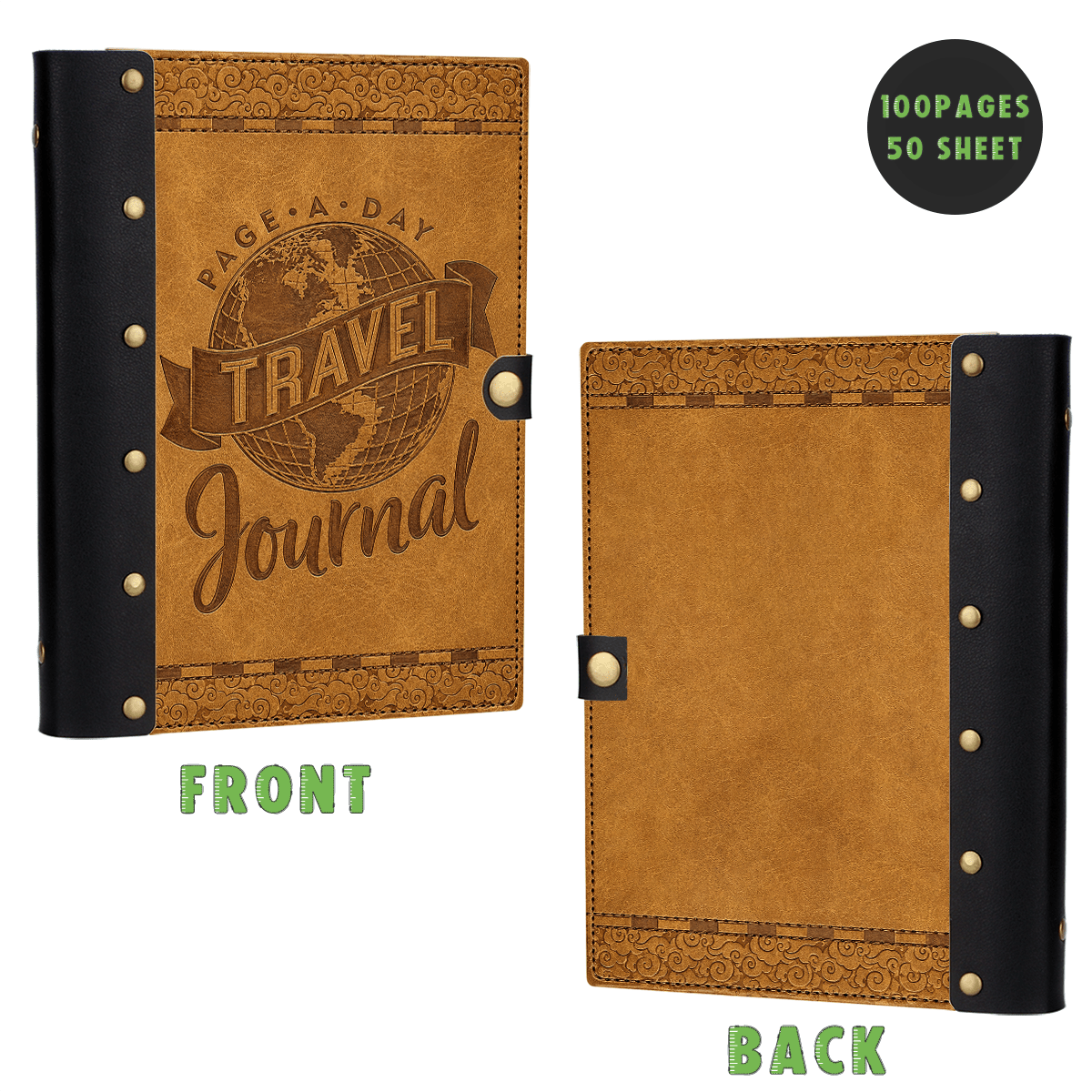 TEMU 1pc Cahier Rigide en Bois et Cuir avec de Rivetage. "Journal de Voyage" Cahier Vintage en Cuir , Journal Rétro , pour Souvenirs de Voyage, Notes