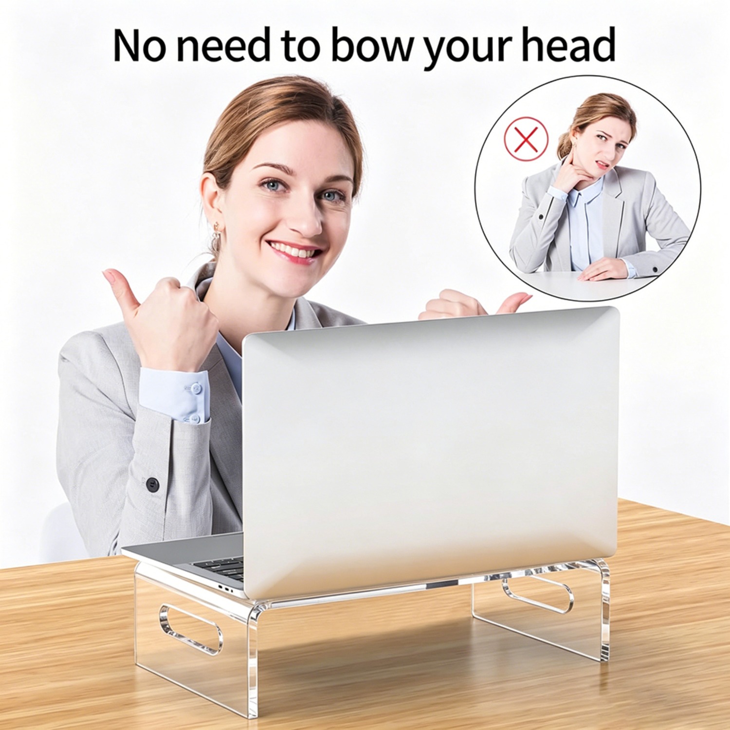 Image of Clear Acrylic Laptop Stand For Desk - White Computer Monitor Riser, Aesthetic Desk Additions For Office And Home, Ergonomic Notebook Holder, Ergonomic Height