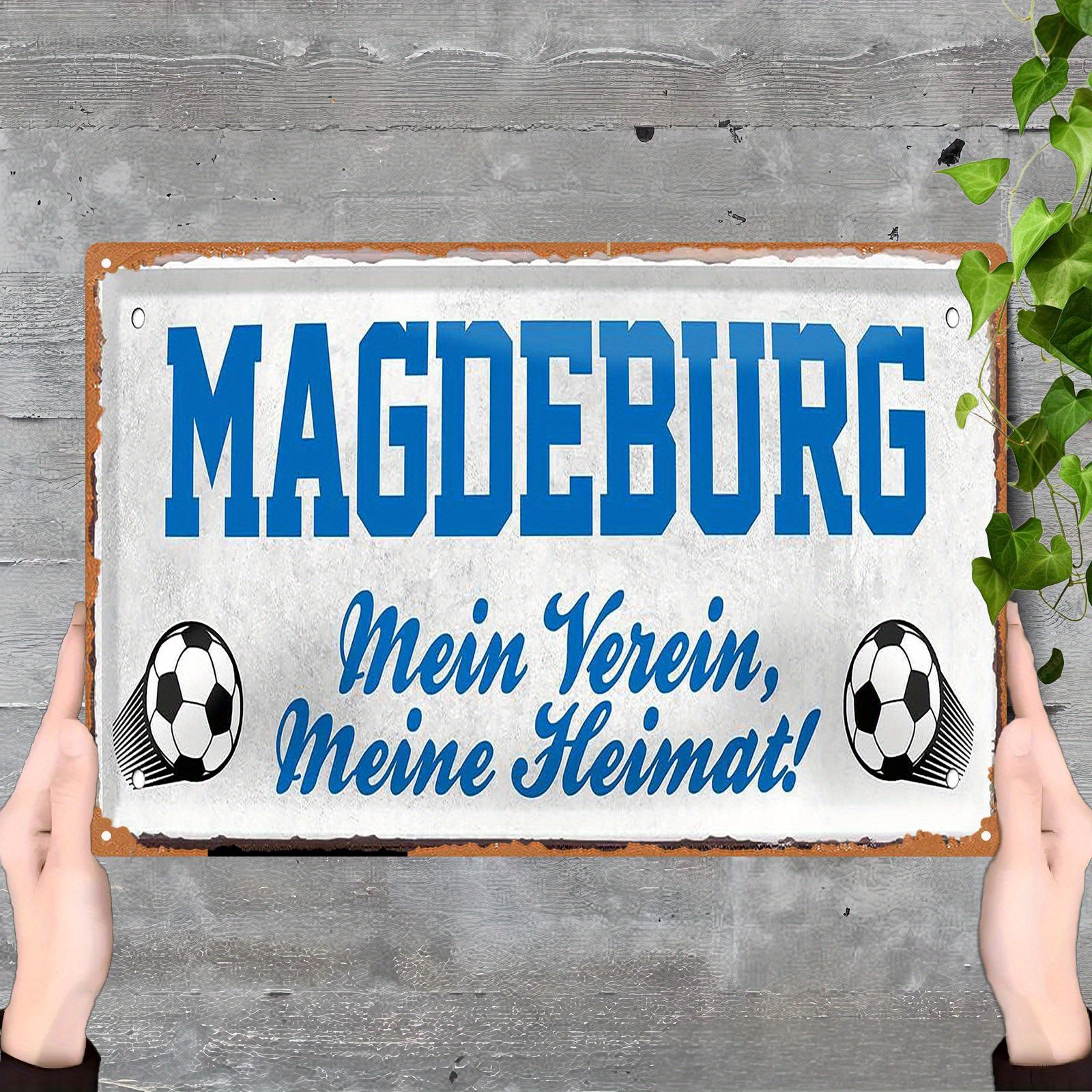 E-shop 2D Flach, 1 Stück 2D Druck Eisen Wanddekoration, Magdeburg "Mein Verein, Meine Heimat" Fußballtore für Ihren Club, 20*30 cm/8*12 Zoll, für