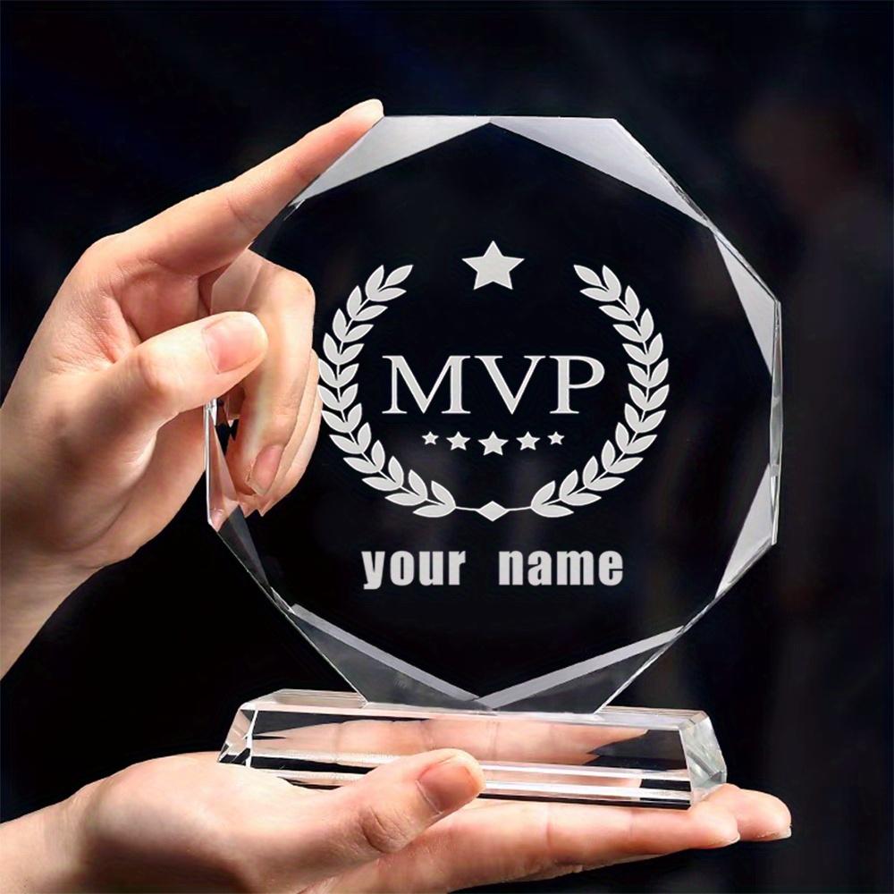 TEMU Trophée MVP personnalisé, trophée octogonal en cristal, décoration de bureau octogonale en acrylique, idéal pour , la natation, à pied, cadeaux