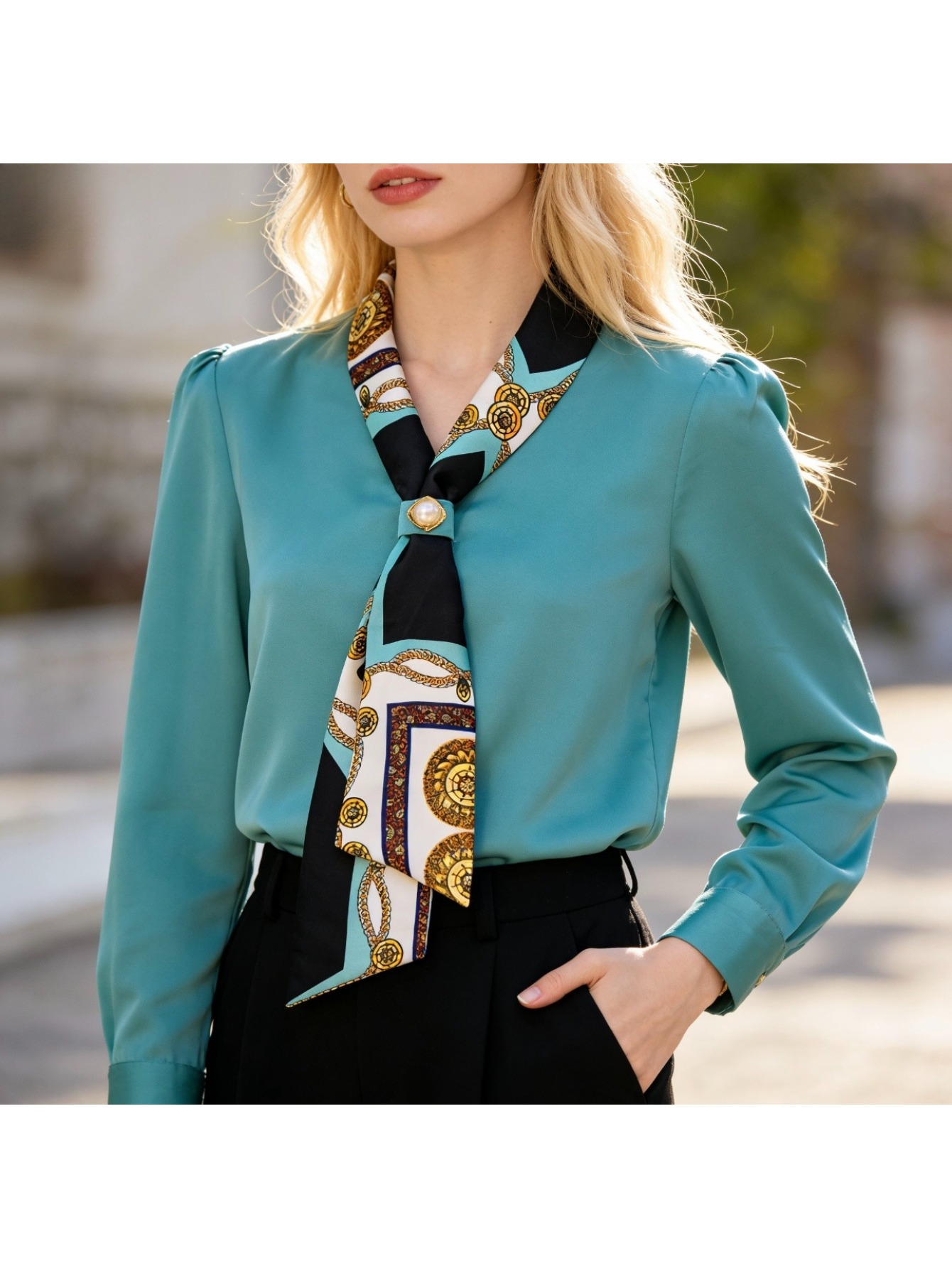 tie neck blouse sold on Temu United States