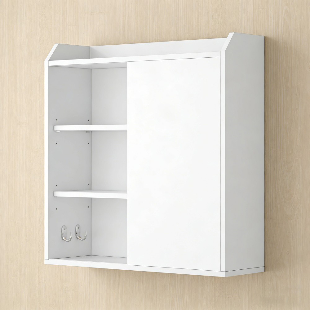 Wall Cabinet, Wall Cabinet With Adjustable Shelves, With Sliding Doors And Open Shelves, Wall-mounted Bathroom Cabinet, 20x60x60cm, White