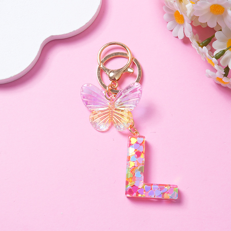 Image of A-z Initial Keychain, Colorful Heart Sequin Key Ring, Bag Charm Accessory, Unisex Car Keychain