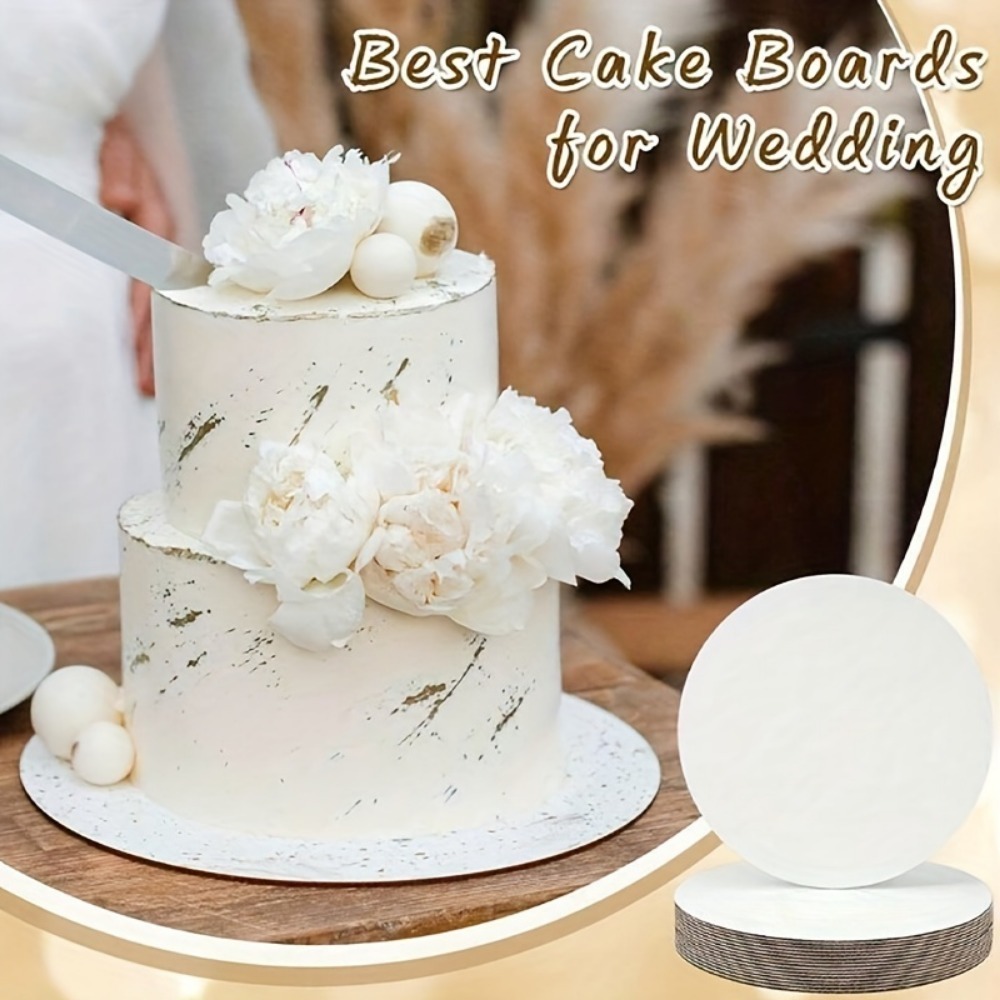 

6pcs White Cardboard Cake Boards - 8/10/12 Inch Round Grade Base For Baking Cakes, Desserts, Valentine's Festival Wedding Cake Decoration