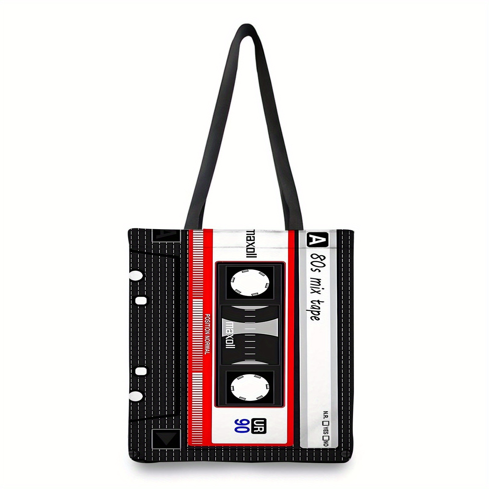 

Retro Cassette Tape Design Shoulder Bag - Lightweight Polyester, , With Sturdy Handles, Nostalgic Audio Tape Print For Daily Use Or Casual , Daily Shoulder Bag| Print| Bag, Cassette Tape Decor