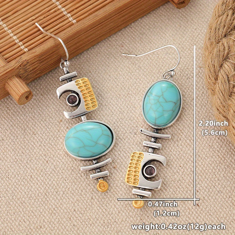 Boho Turquoise Earrings Vintage Geometric Pendant