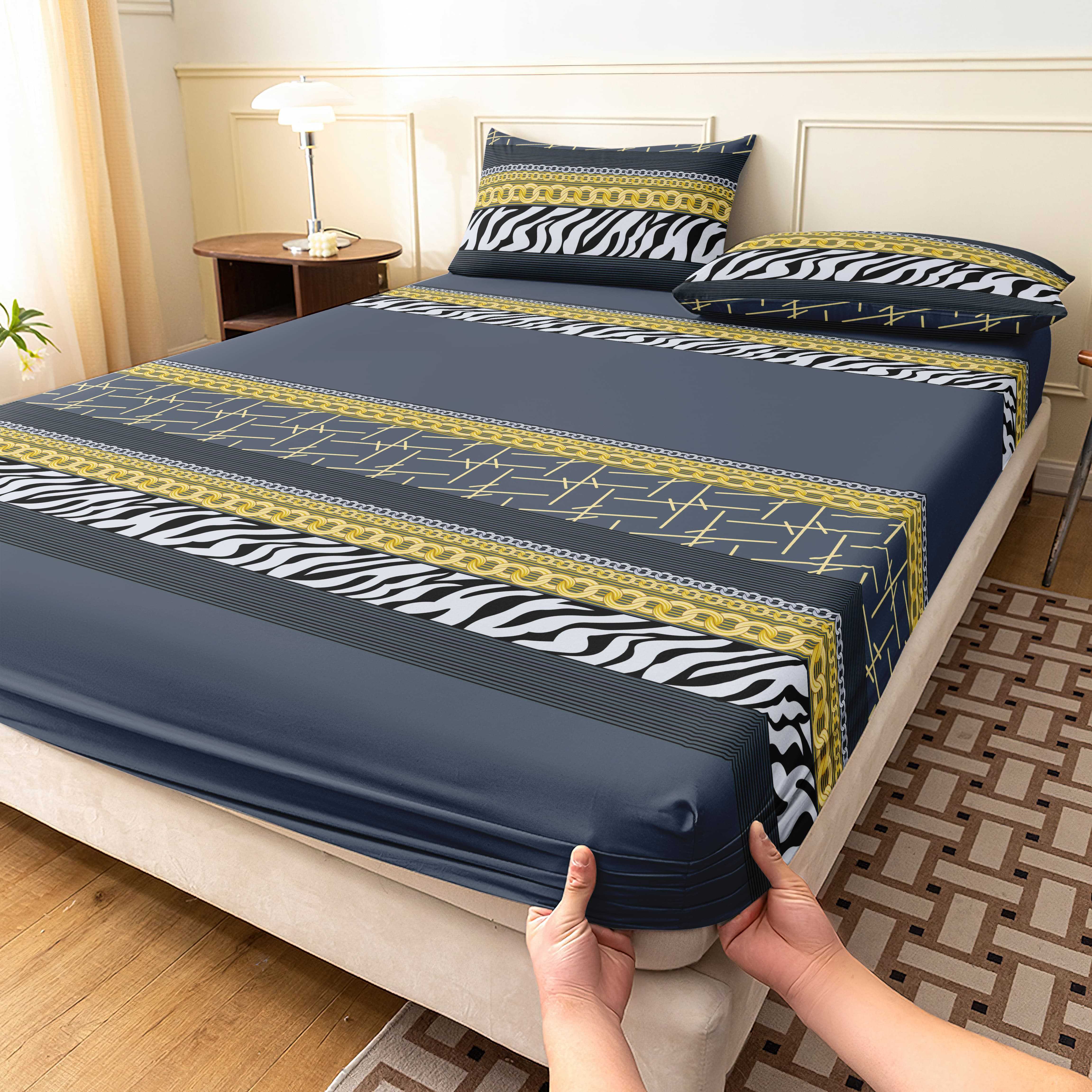 TEMU 3pcs Vintage Pattern Mattress Protector Set, Bed Cover, Bed Sheet, Fitted Sheet Set, Includes 1 Fitted Sheet   2 Pillowcases, No Filler, , For