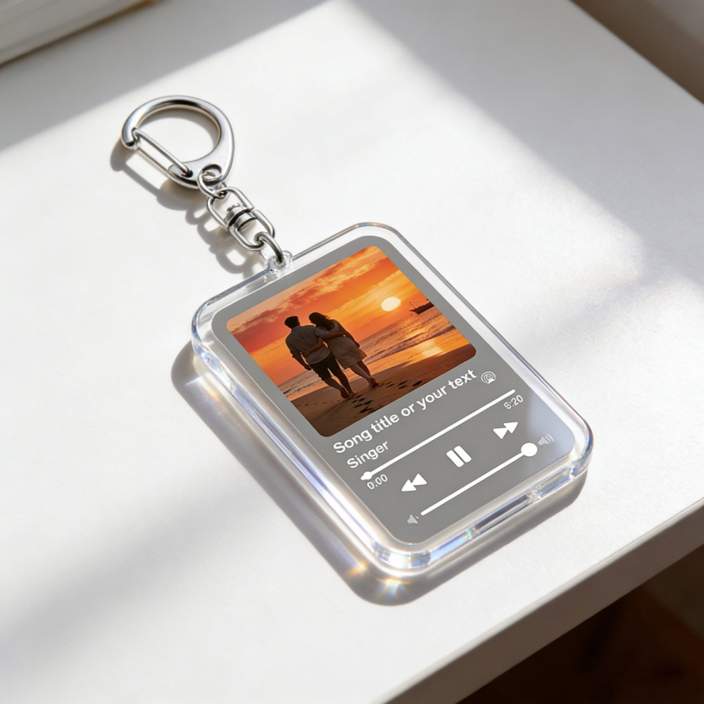 Image of 2d Flat, 2d Custom Acrylic Music Album Keychain With Clasp Personalized Rectangular Keyring Featuring Your Photo & Song Ideal Gift For Couples On Birthdays Christmas New Year