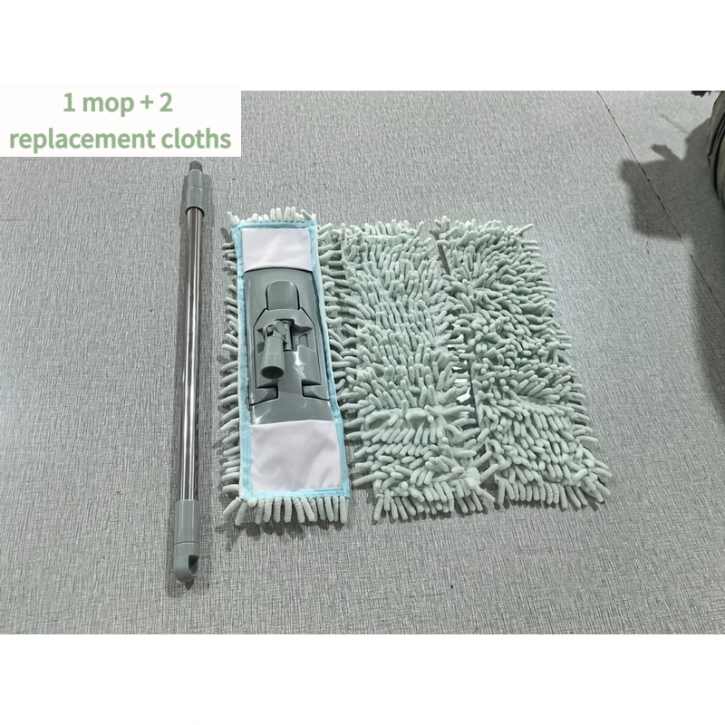 TEMU A Telescopic Mop With 2 Chenille Replacement Mop Pads, -degree Rotating Wet And Dry Mop, Adjustable In Length, Suitable For Cleaning Wooden And
