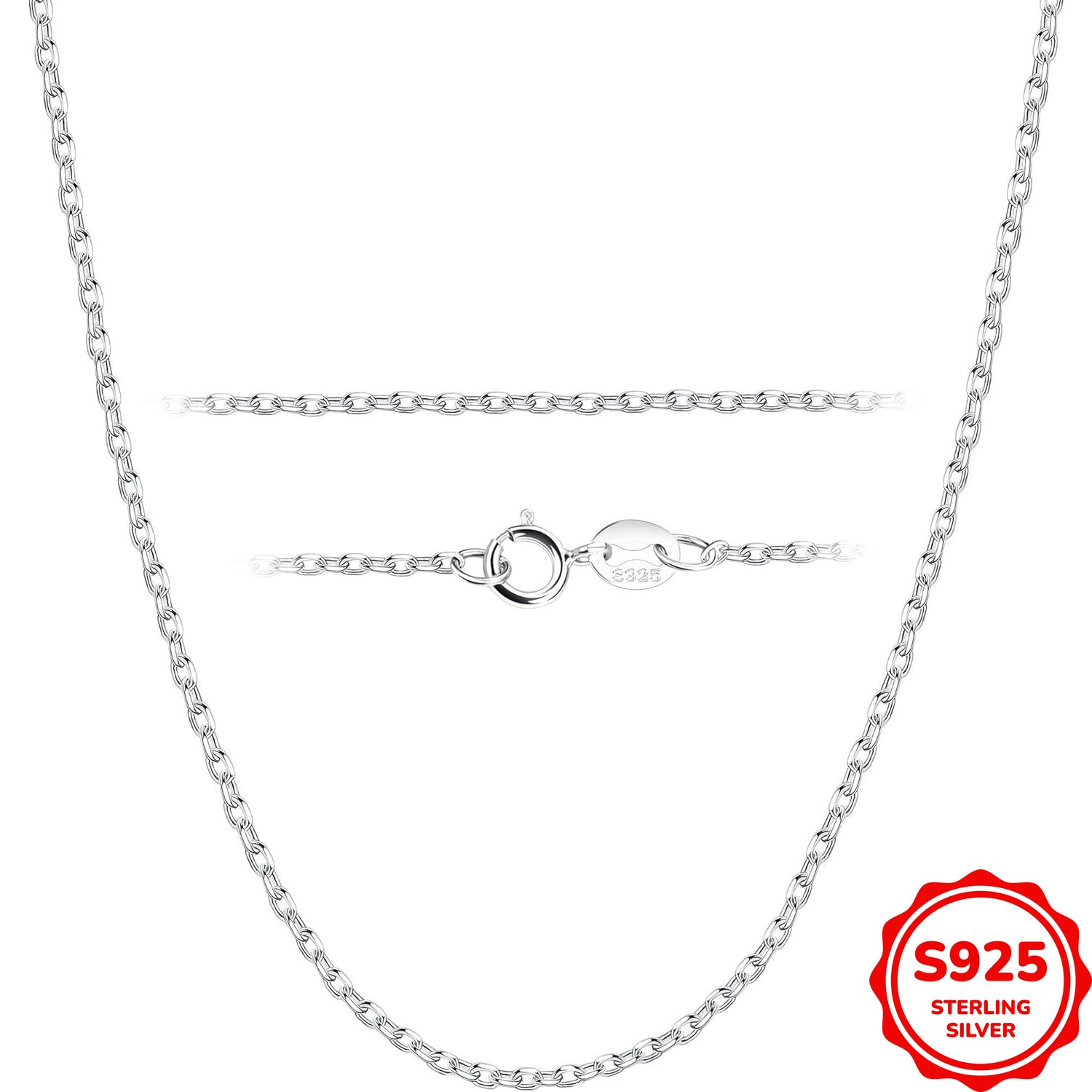925 Sterling Silver Necklace For Women, Featuring A Long Chain Suitable For Pendants, Measuring 41-51cm And Weighing 2.8g/0.1oz
