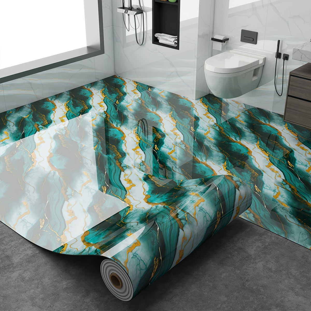 TEMU 1 Roll, Thick Large Roll, 15.7 Inches X 118.1 Inches, Self-adhesive Modern Marble Pattern Floor Tile Sticker, 3mm Thickness, Peel And Stick,