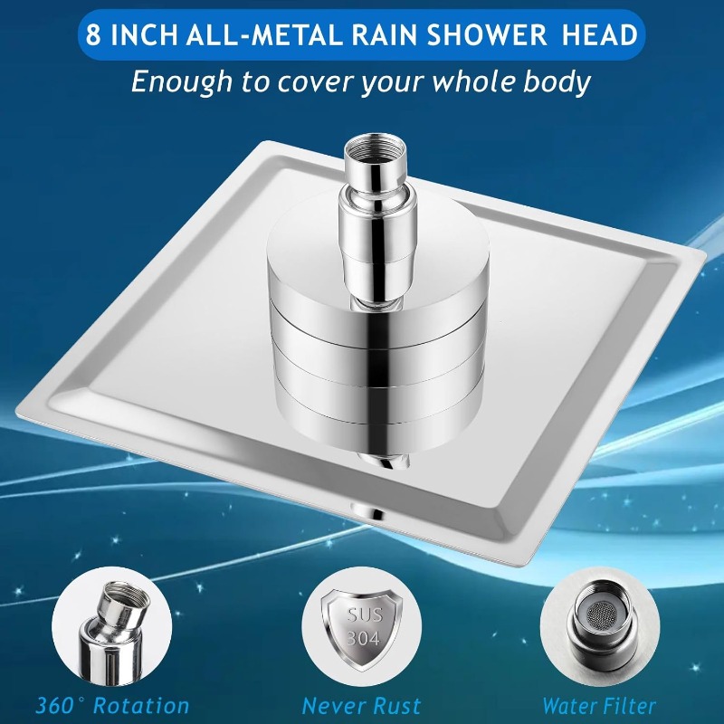 20.32cm Ceiling/Flush Mount Rain Shower Head with Filter for Hard Water Treatment
