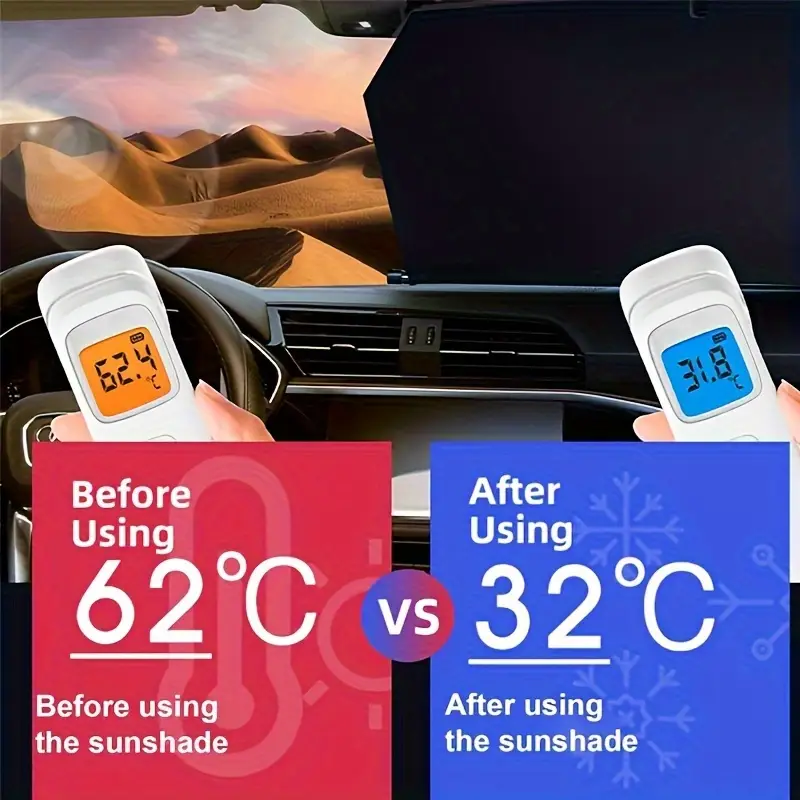 automatic retractable front windshield sunshade heat resistant car accessory with durable fabric glare reduction privacy shade for all vehicles sun protection driving seamless interior heatresistant fabric material drivers details 3